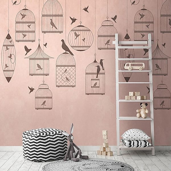 PROFHOME 382961-GU Fototapete Vogelmuster Matt Rosa Grau 1,59 m x 2,8 m 0,5 günstig online kaufen
