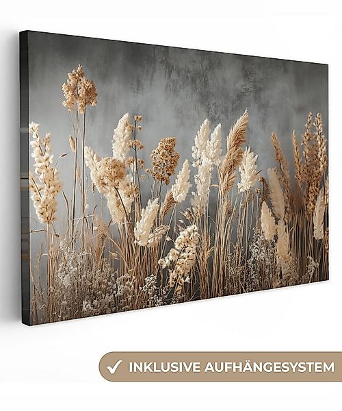 OneMillionCanvasses® Leinwandbild Getrocknete Feldblumen - Grau - Beton, Fo günstig online kaufen