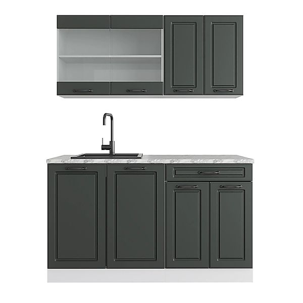 Vicco R-Line Singleküche Anthrazit Landhaus/Weiß 140 cm AP Marmor günstig online kaufen