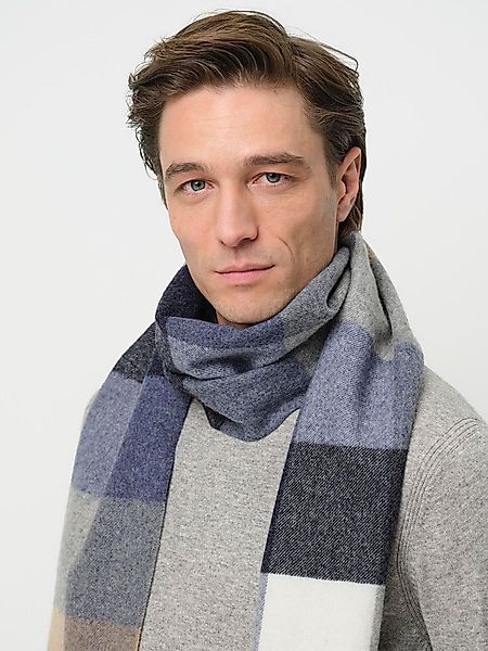 Profuomo Schal Wolle Karo Blau Grau Beige - günstig online kaufen
