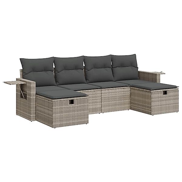 vidaXL 6-Tlg Garten-Sofagarnitur mit Kissen Hellgrau Poly Rattan 3325528 günstig online kaufen
