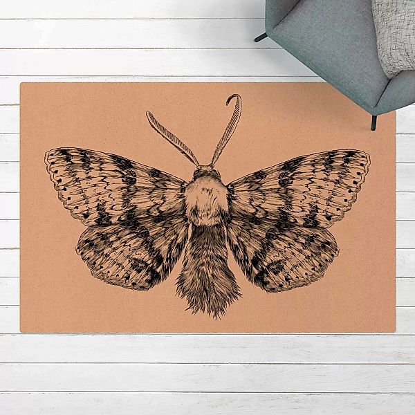 Kork-Teppich Illustration fliegende Motte Schwarz günstig online kaufen