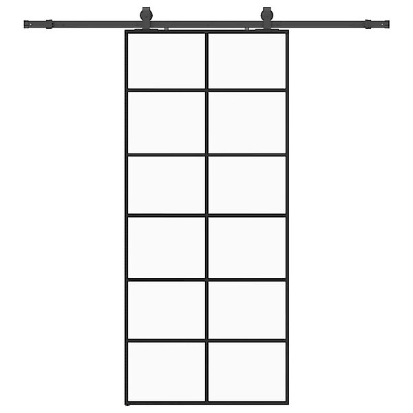 vidaXL Schiebetür mit Beschlag Schwarz 90x205 cm ESG-Glas 3375851 günstig online kaufen