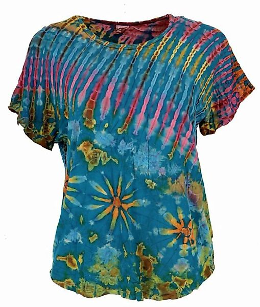 Guru-Shop T-Shirt Batik T-Shirt, Tie Dye Blusentop - blau Festival, Ethno S günstig online kaufen