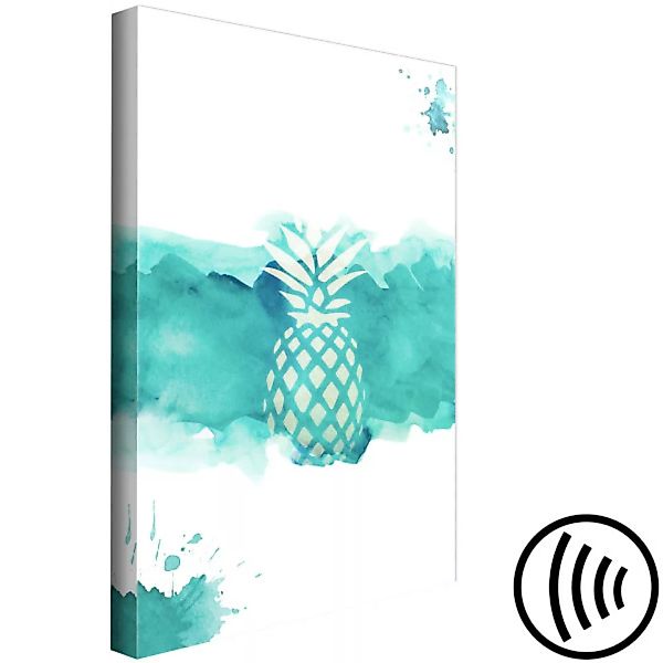 Bild auf Leinwand Die Frucht der Malerei - Ananas-Grafik auf blauem Aquarel günstig online kaufen