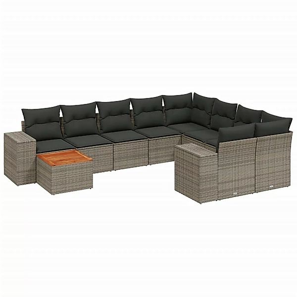 vidaXL 10-tlg Garten-Sofagarnitur mit Kissen Grau Poly Rattan Modell 59 günstig online kaufen