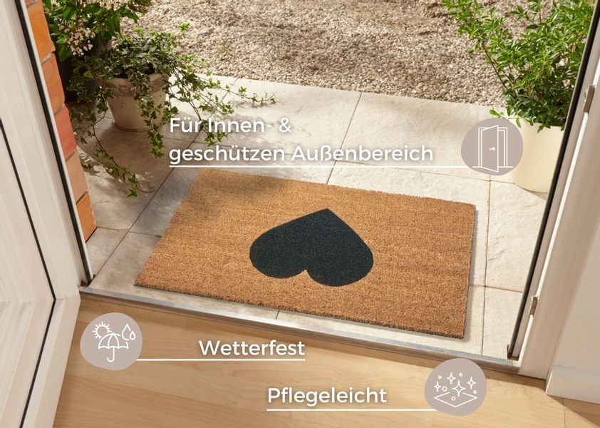 HANSE Home Fußmatte "Mix Mats Kokos Heart, Türmatte" rechteckig 15 mm Höhe günstig online kaufen