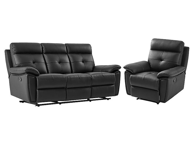 Relaxsofa 3-Sitzer und Relaxsessel - Leder - Schwarz - VINETA günstig online kaufen