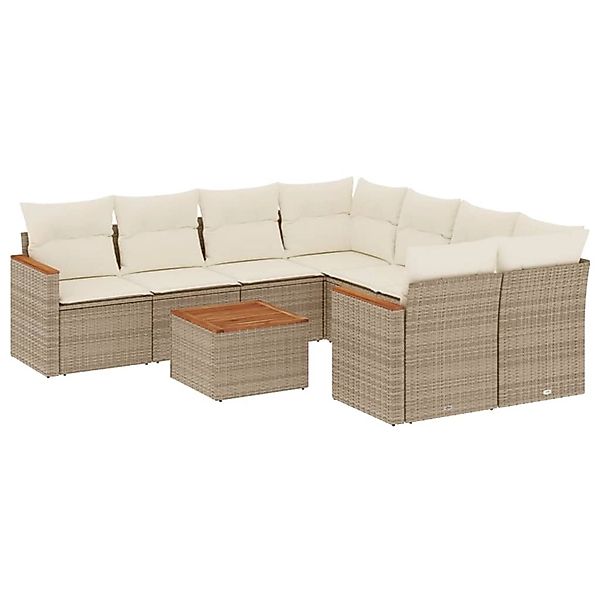 vidaXL 9-Tlg Garten-Sofagarnitur mit Kissen Beige Poly Rattan 3258229 günstig online kaufen