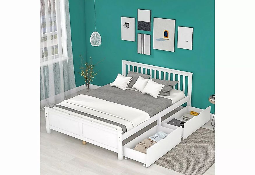 WISHDOR Massivholzbett Kinderbett Bett Jugendbett Doppelbett (weiß (140x200 günstig online kaufen