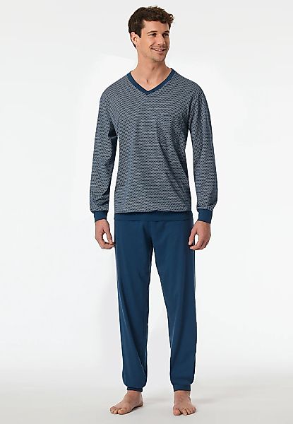 Schiesser Pyjama "Comfort Essentials" 2 V-Ausschnitt, Brusttasche, Baumwoll günstig online kaufen