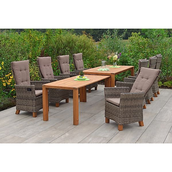 Merxx Toskana Set 9-tlg. 8 Sessel Flex-Gartentisch Ausziehbar günstig online kaufen