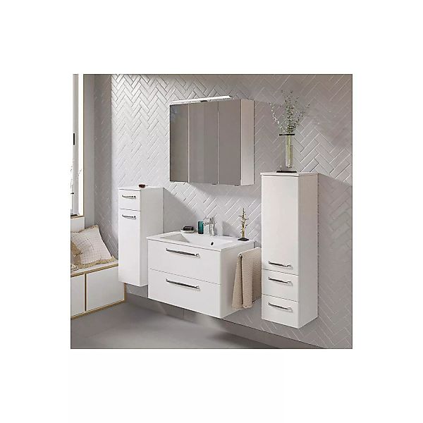 Badezimmer Set mit Mineralmarmor Waschbecken TRENTO-66 in weiß Glanz, B/H/T günstig online kaufen