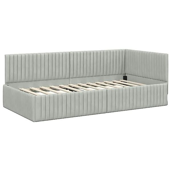 vidaXL Eckbettgestell mit Kopfteil Hellgrau 90 x 200 cm Stoff 42016266 günstig online kaufen