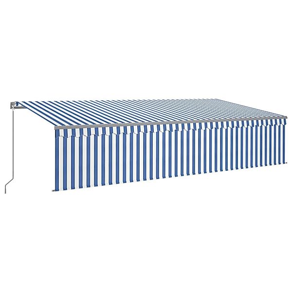furnicato Markise Manuell Einziehbar mit Rollo 6x3 m Blau & Weiß günstig online kaufen