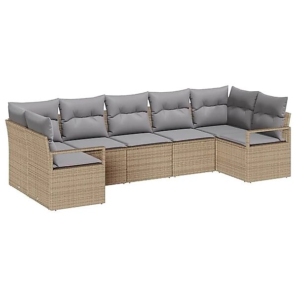 vidaXL Gartensofa-set mit Kissen 7-Tlg Beige und Hellgrau Poly-Rattan 33551 günstig online kaufen