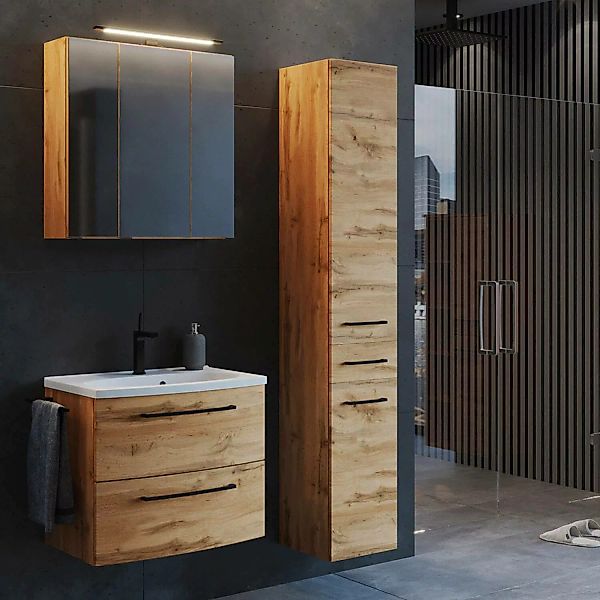 Badezimmer Set Industrial Style 60 cm Waschtisch und Hochschrank in Wotan E günstig online kaufen