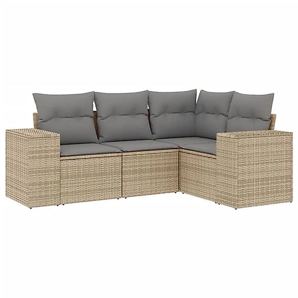 vidaXL 4-Tlg Garten-Sofagarnitur mit Kissen Beige Poly Rattan 3222508 günstig online kaufen