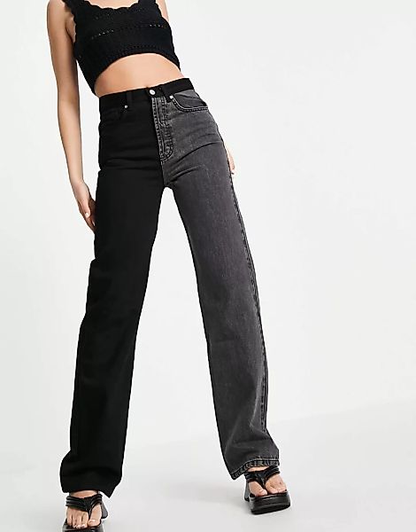 Topshop – Straight Jeans im Stil der 90er mit Blockfarbendesign in verwasch günstig online kaufen