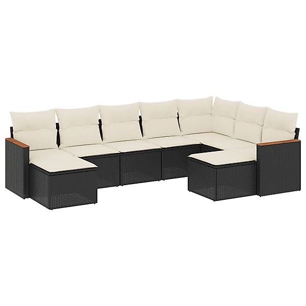 vidaXL 9-Tlg Garten-Sofagarnitur mit Kissen Schwarz Poly Rattan 3258941 günstig online kaufen