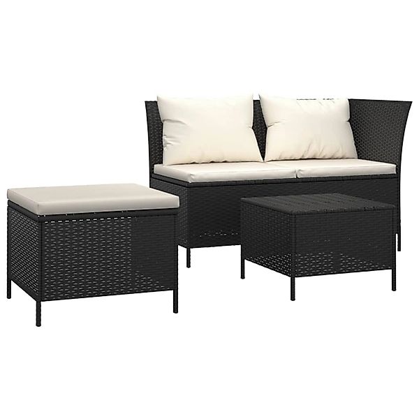 vidaXL 3-tlg Garten-Lounge-Set mit Kissen Schwarz Poly Rattan Modell 5 günstig online kaufen