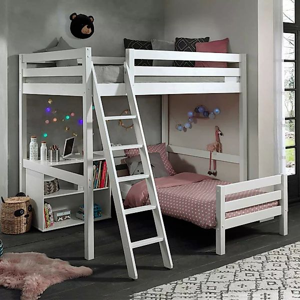Winkel Kinderzimmerbett aus Kiefer Massivholz Weiß Regal günstig online kaufen