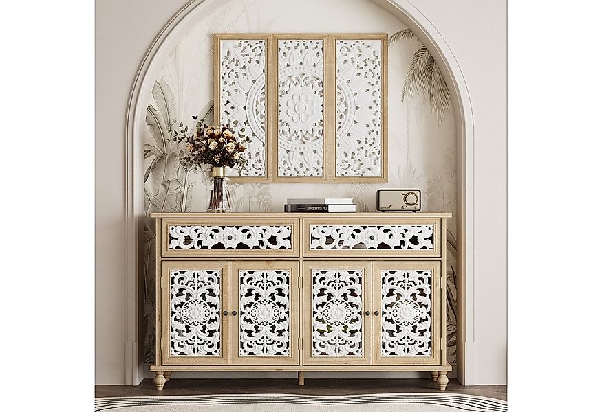 FUFU&GAGA Sideboard mit 2- Türen und 2- Schubladen, mit geschnitzten Zierpl günstig online kaufen