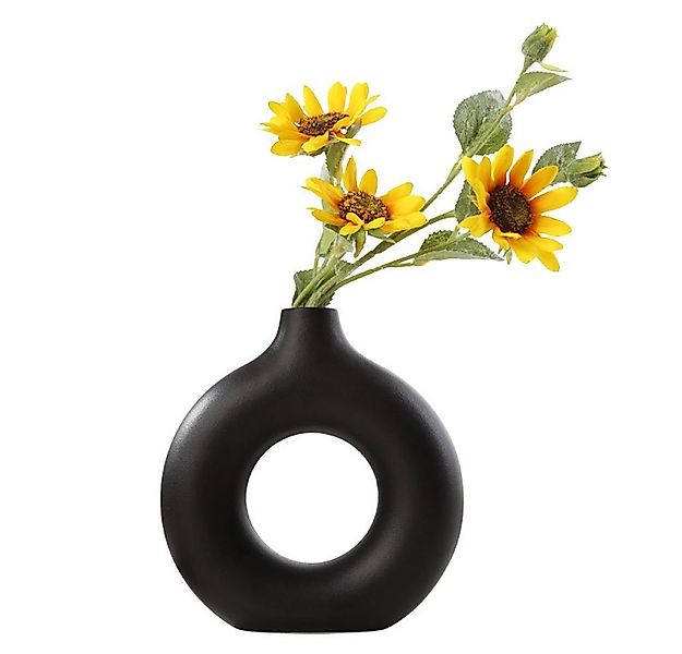 zggzerg Dekovase Keramik Vase für Pampasgras, Schwarze Donut Vase Deko Wohn günstig online kaufen