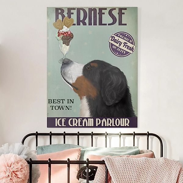 Leinwandbild - Hochformat Berner Sennenhund mit Eis günstig online kaufen