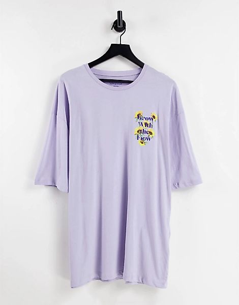 Jack & Jones – Originals – Oversize-T-Shirt in Flieder mit Sonnenblumen-Rüc günstig online kaufen