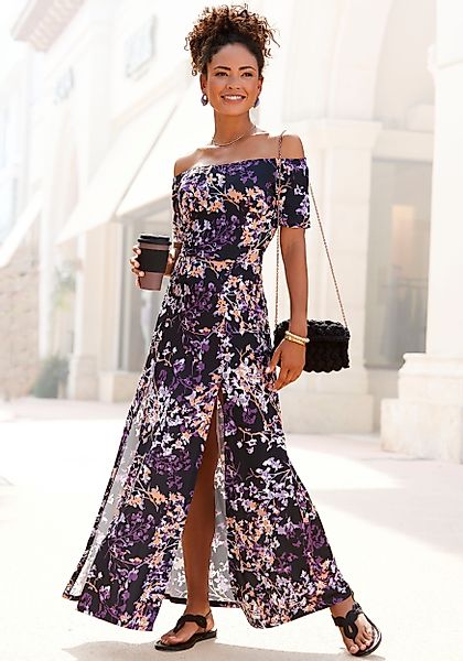 Vivance Maxikleid, mit langen Beinschlitzen und Carmenausschnitt, Sommerkle günstig online kaufen