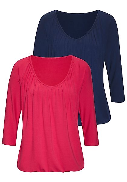 LASCANA 3/4-Arm-Shirt "mit zarter Raffung am Ausschnitt" 2er-Pack, aus weic günstig online kaufen