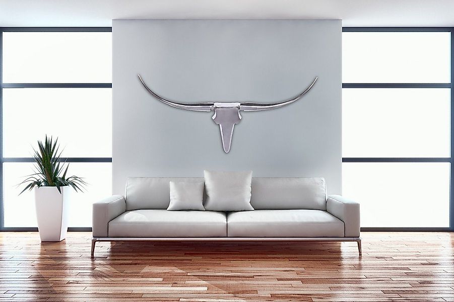 FINEBUY Wanddekoobjekt Bull Geweih L Wanddekoration 125 cm breit Aluminium günstig online kaufen