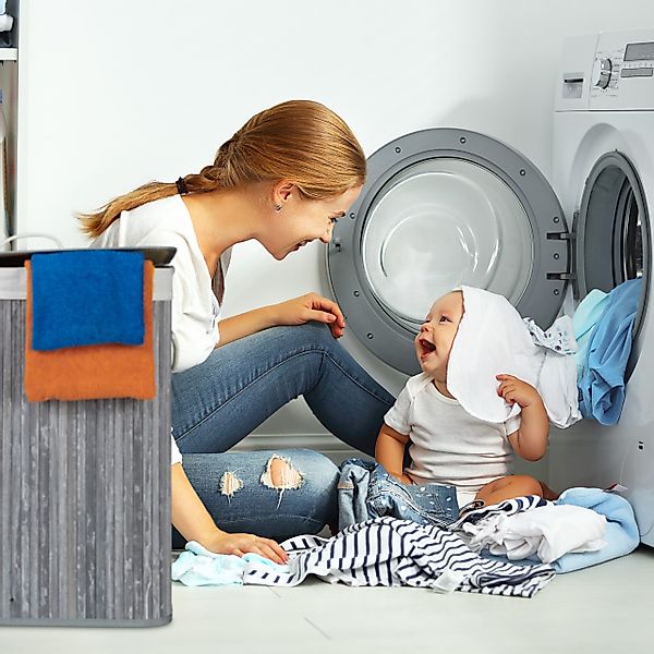 relaxdays Wäschesortierer Wäschekorb Bambus mit 2 günstig online kaufen