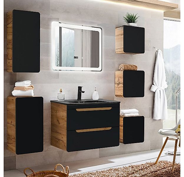 Lomadox Badmöbel-Set NEW-LUTON, (Spar-Set, 7-St), Eiche 80 cm Keramik Wasch günstig online kaufen