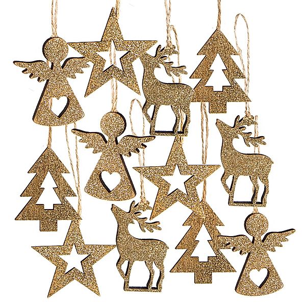 Logbuch-Verlag Dekofigur 12 goldene Holzanhänger mit günstig online kaufen