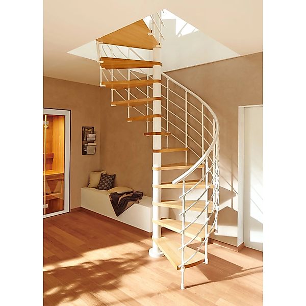 Dolle Spindeltreppe Oslo Ø 160 cm Metallelemente Weiß 12 Stufen Buche FSC® günstig online kaufen