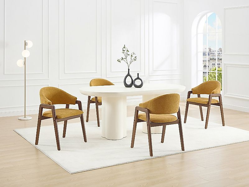 Stuhl mit Armlehnen 2er-Set - Strukturstoff & Kautschukholz - Gelb & Dunkel günstig online kaufen