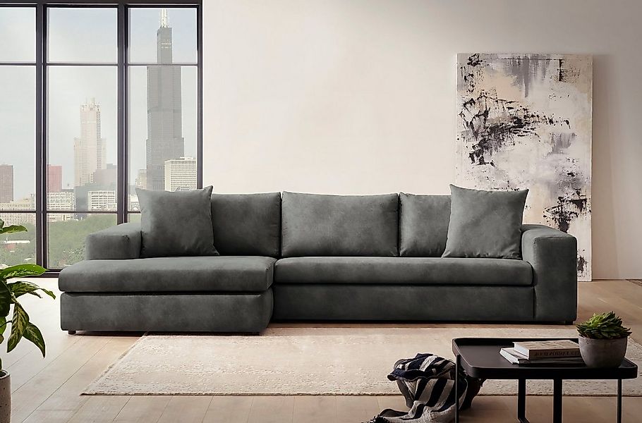andas Ecksofa SLEETLAND XXL in Samtvelours oder Vintage-Leder-Optik, L-Form günstig online kaufen