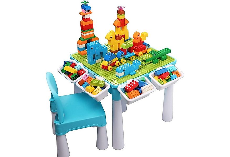 NUODWELL Kindertisch 5-in-1-Kinder-Aktivitäts-Tischset mit 128 Teile Bauste günstig online kaufen