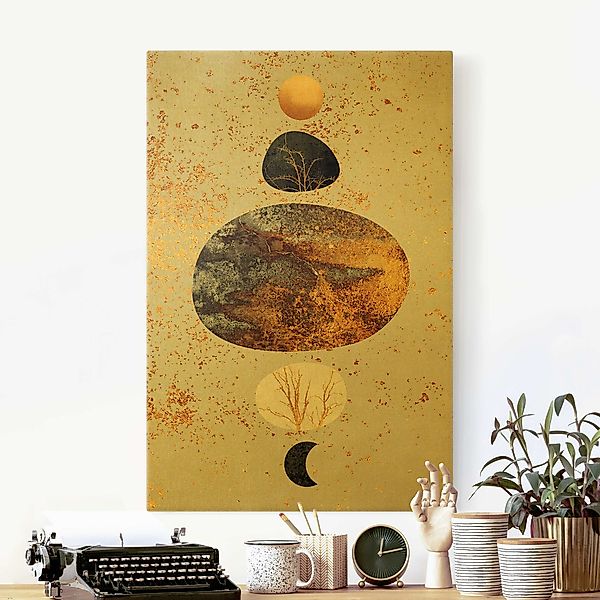 Leinwandbild Gold Sonne und Mond in Goldglanz günstig online kaufen