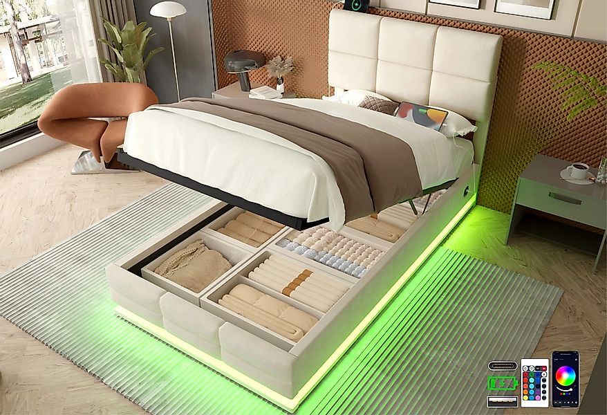 LVHOM Boxbett 90/140/160/180x200 cm mit LED, USB, Typ C-Ladeanschluss, Bett günstig online kaufen