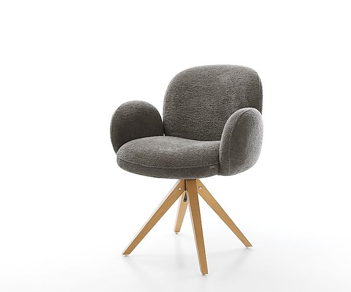 Drehstuhl Nube-Flex mit Armlehnen Bouclé Soft Schlamm Holzgestell kantig Na günstig online kaufen