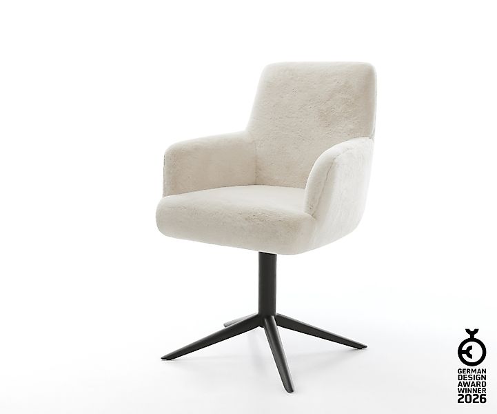Drehstuhl Heira-Flex mit Armlehnen Plüsch Creme-Weiß Fußkreuz Schwarz 360° günstig online kaufen