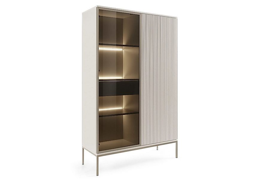 Selsey Standvitrine TOSENA mit LED & Glastür, 2 Höhen, MDF-Front, Metallfüß günstig online kaufen