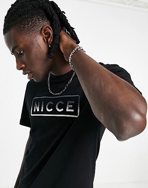 Nicce – Powell – T-Shirt in Schwarz mit Stickerei günstig online kaufen