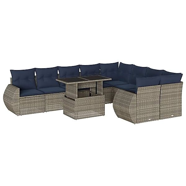 vidaXL 10-Tlg Gartensofa-Set mit Kissen Grau Polyrattan 3268761 günstig online kaufen