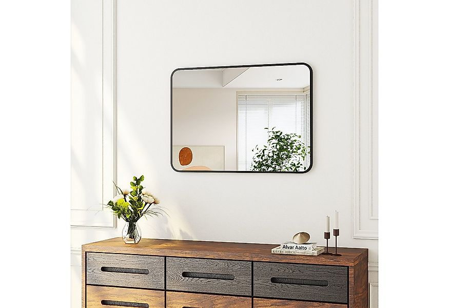 Hopibath Wandspiegel klein 40x60 rechteckig Schwarz mit Alurahmen (Flurspie günstig online kaufen