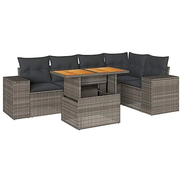 vidaXL 6-Tlg Garten-Sofagarnitur mit Kissen Grau Poly Rattan 3327378 günstig online kaufen
