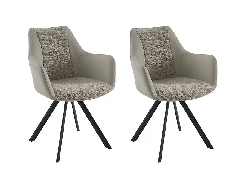 Stuhl mit Armlehnen 2er-Set - Kunstleder, Stoff & schwarzes Metall - Beige günstig online kaufen